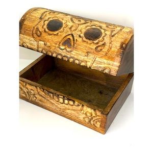 Wooden Distressed Box With Skull Design